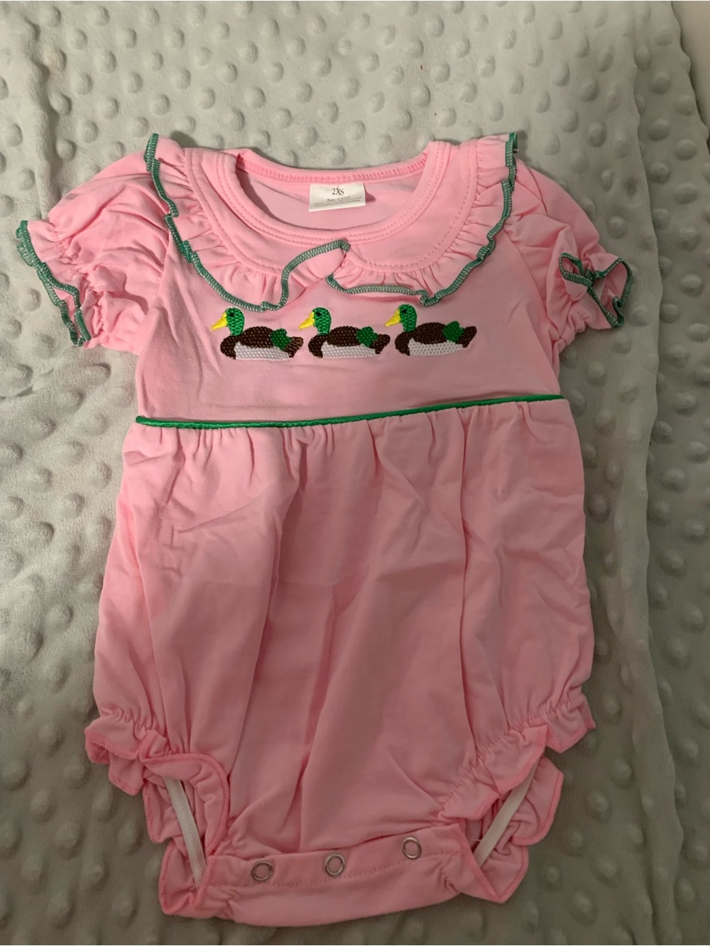 Pink Baby Romper with Duck Embroidery